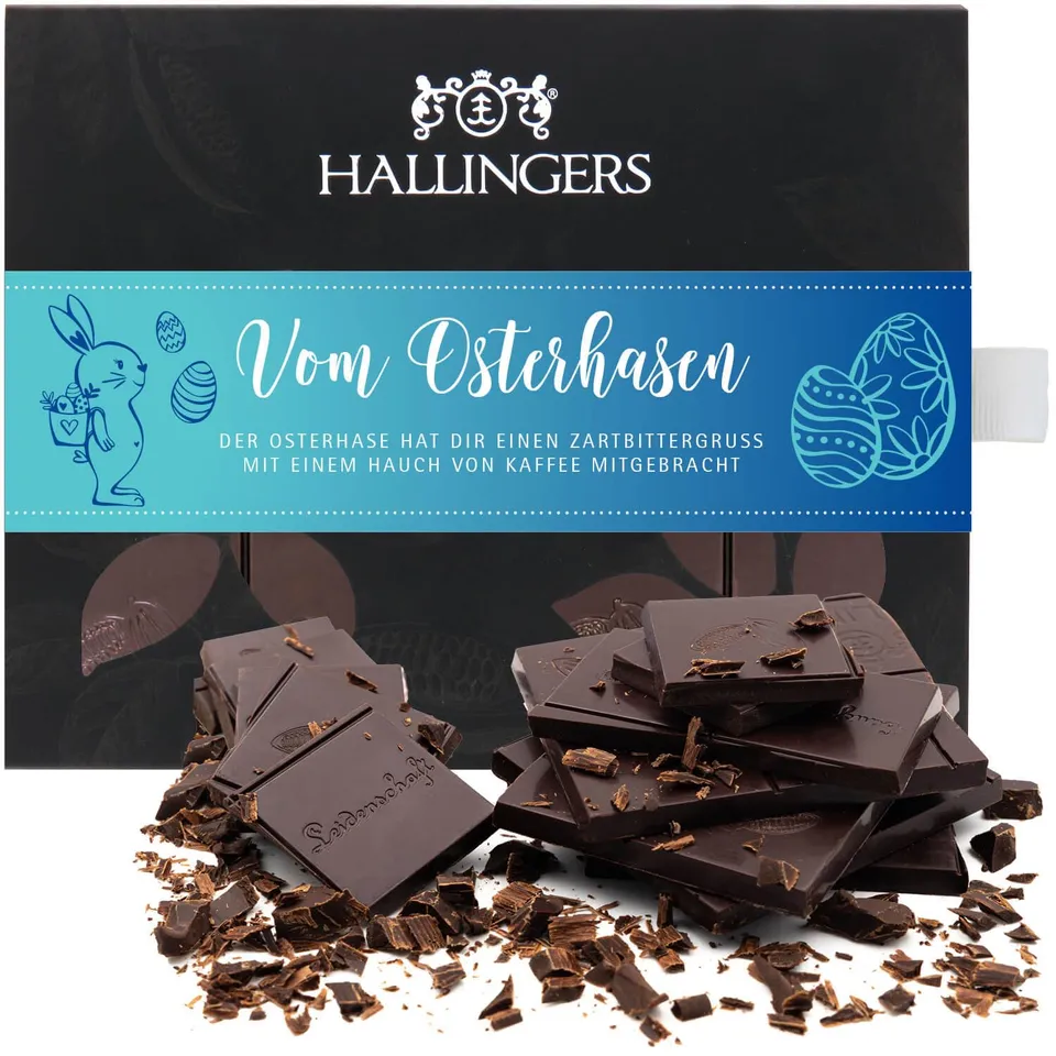 hallingers-vom-osterhasen-zartbitter-schokolade-90-g-vegan image 1