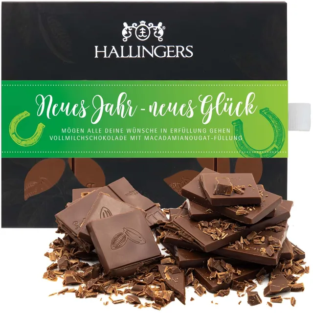 hallingers-schokolade-neues-jahr-tafel-macadamia-nougat-90-g image 1