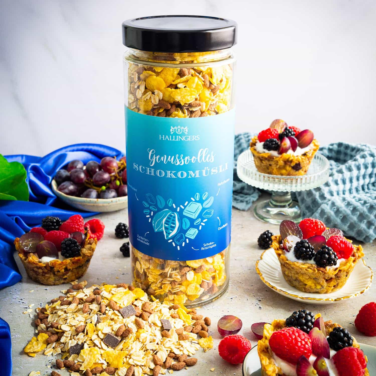 hallinger-schoko-gourmet-m-sli-im-glas-zartbitter-400g image 2