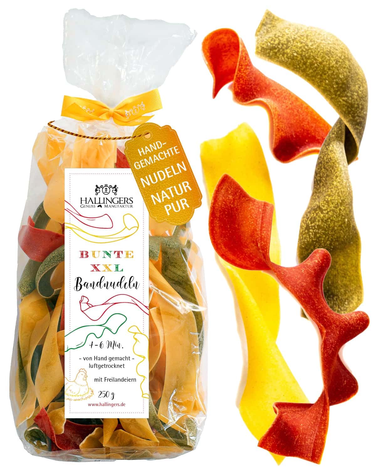 hallingers-kochen-bunte-xxl-bandnudeln-edel-pasta-250g image 1