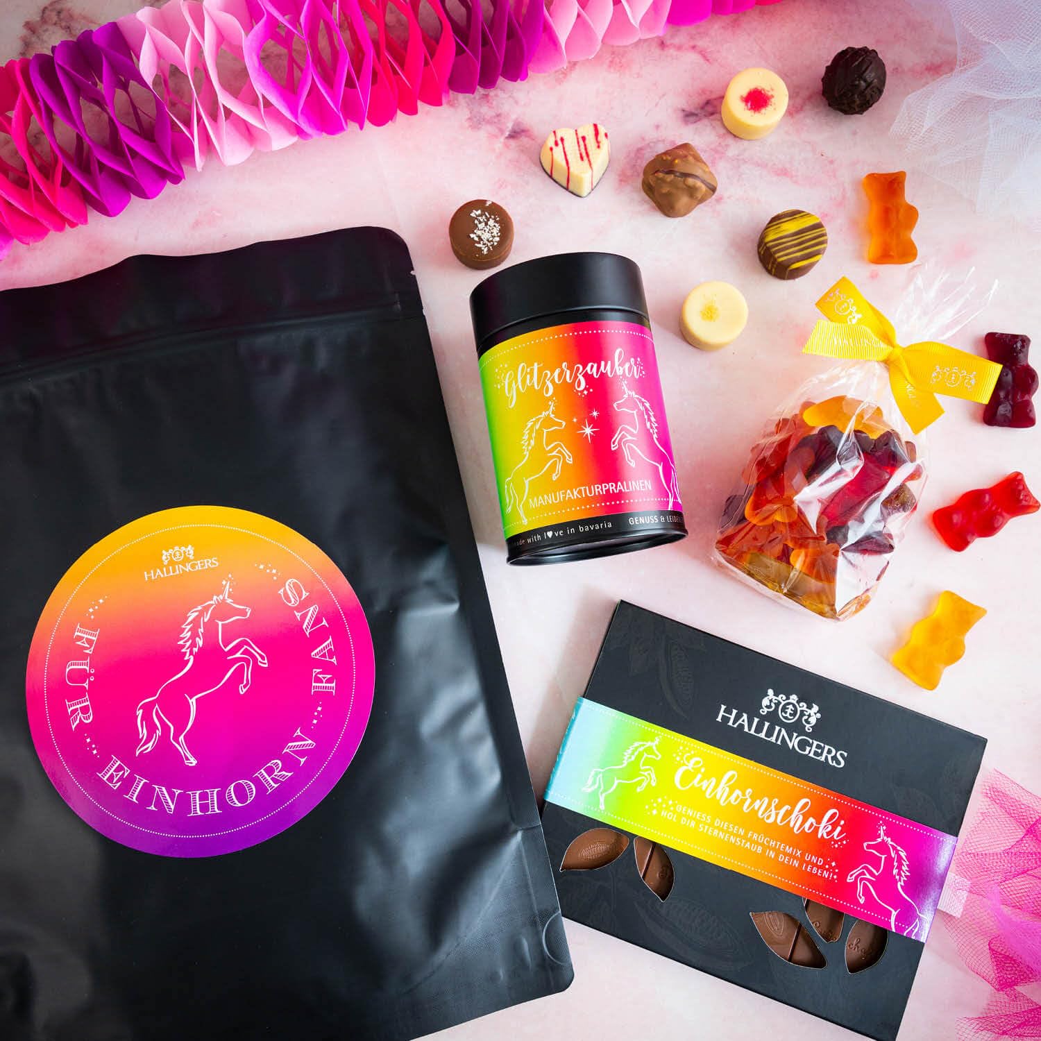 hallingers-einhorn-fans-geschenkset-wundert-te-pralinen image 5