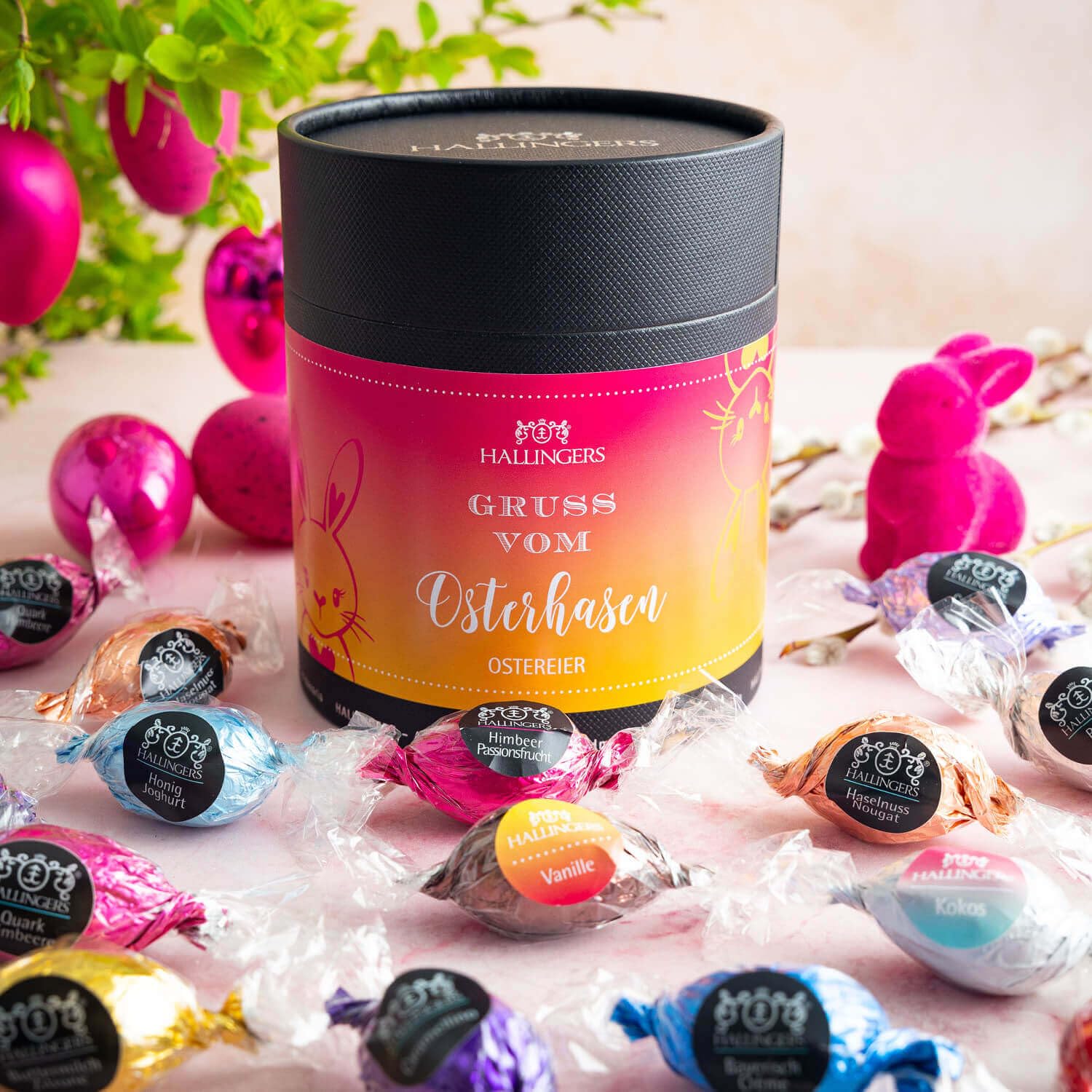 hallingers-pralinen-gru-vom-osterhasen-osterei-400g-xxl-dose image 2