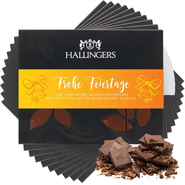 hallingers-genuss-manufaktur-schokolade-frohe-feiertage-10x90g image 1