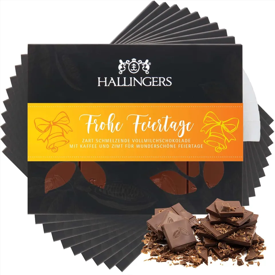 hallingers-genuss-manufaktur-schokolade-frohe-feiertage-10x90g image 1
