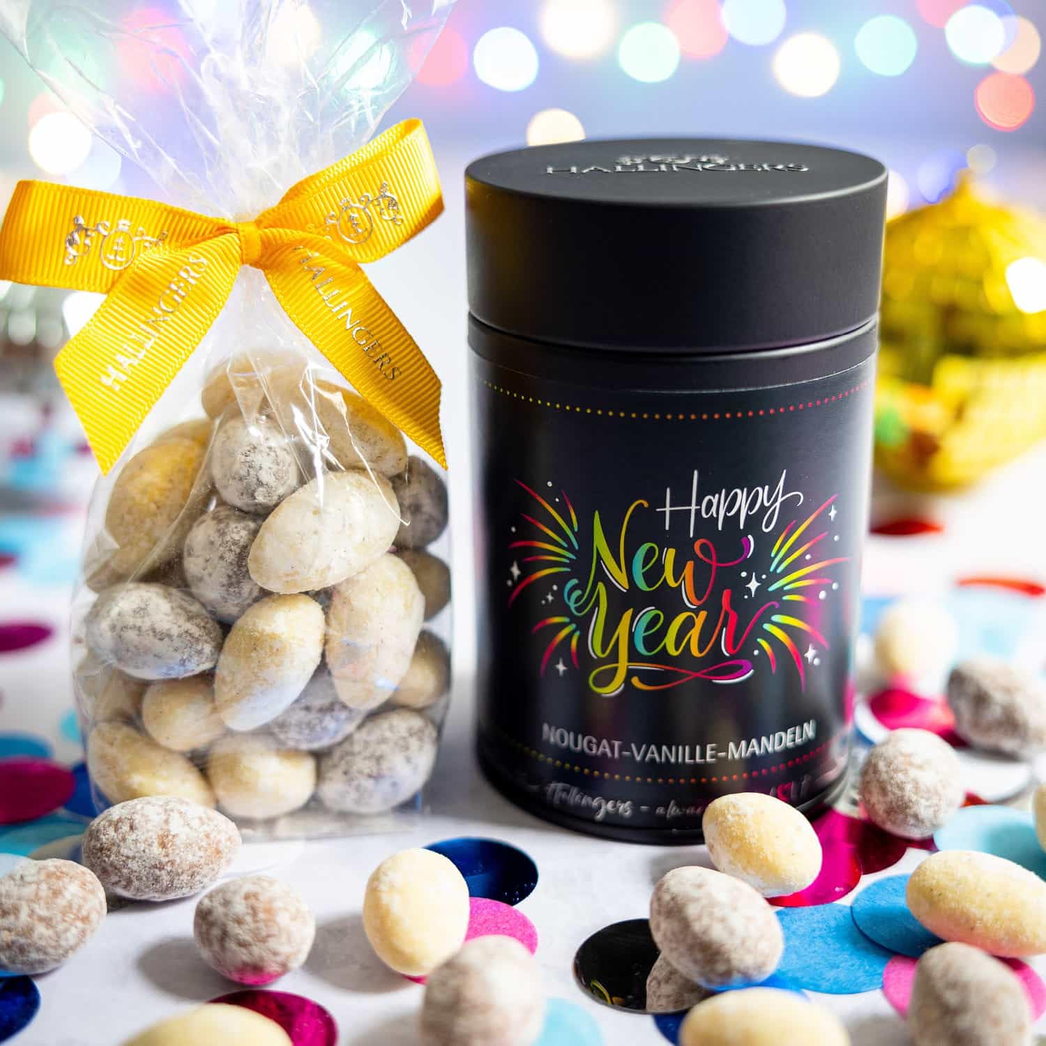 hallingers-schokolade-happy-new-year-nougat-mandeln-150g-dose image 2