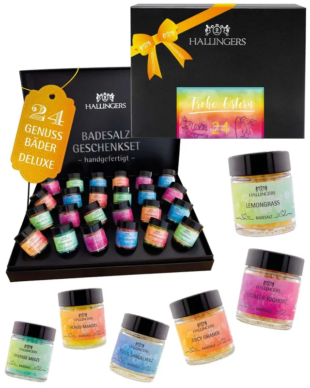hallingers-wellness-frohe-ostern-badesalz-set-24-badezusatz-840g image 1