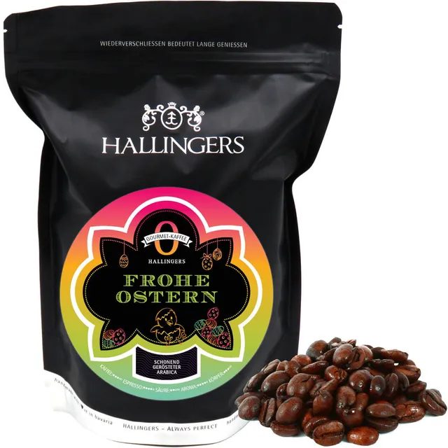 hallingers-no-o-frohe-ostern-kaffee-arabica-bohnen-500-g image 1