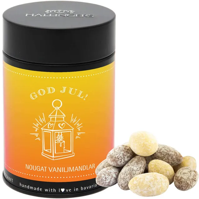 hallingers-god-jul-yellow-nougat-mandeln-schokolade-150g-ohne-alkohol image 1