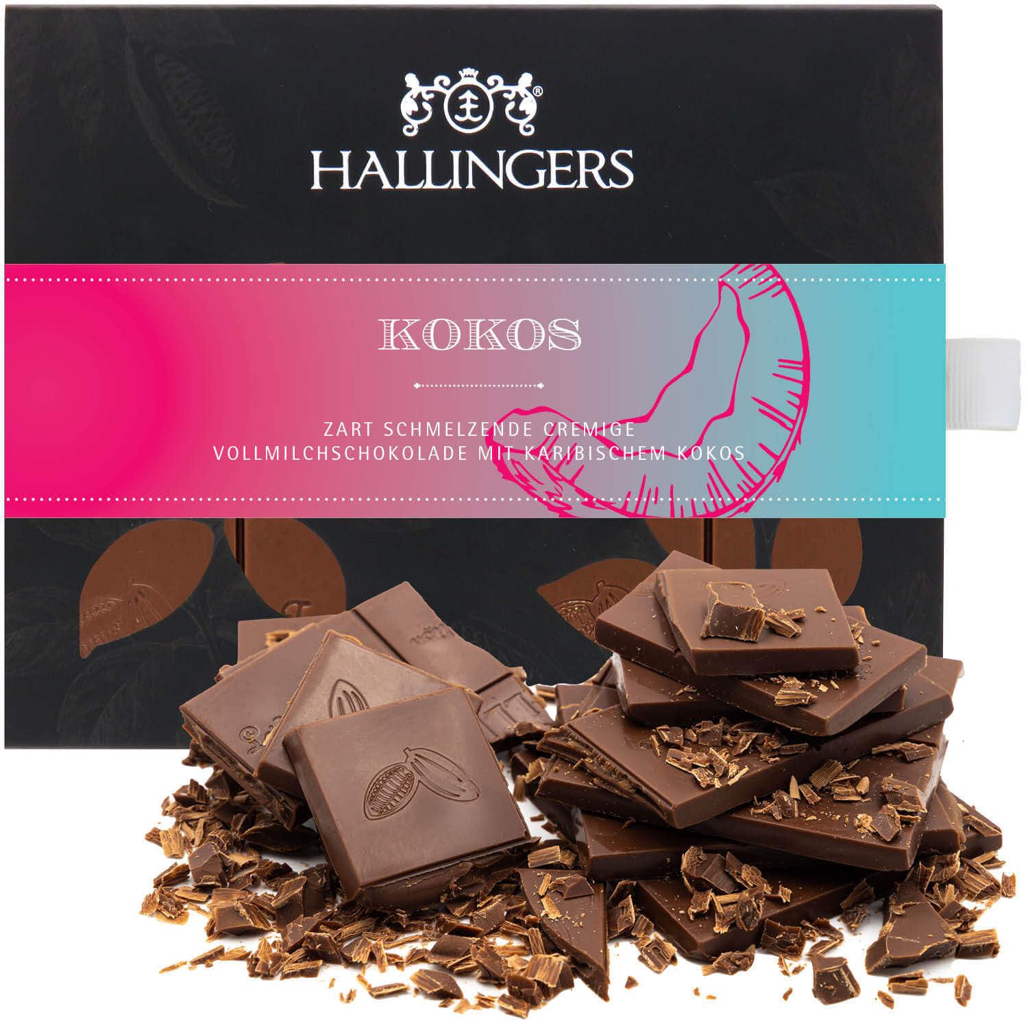 hallingers-schokolade-kokos-tafel-vollmilch-90g-box image 1