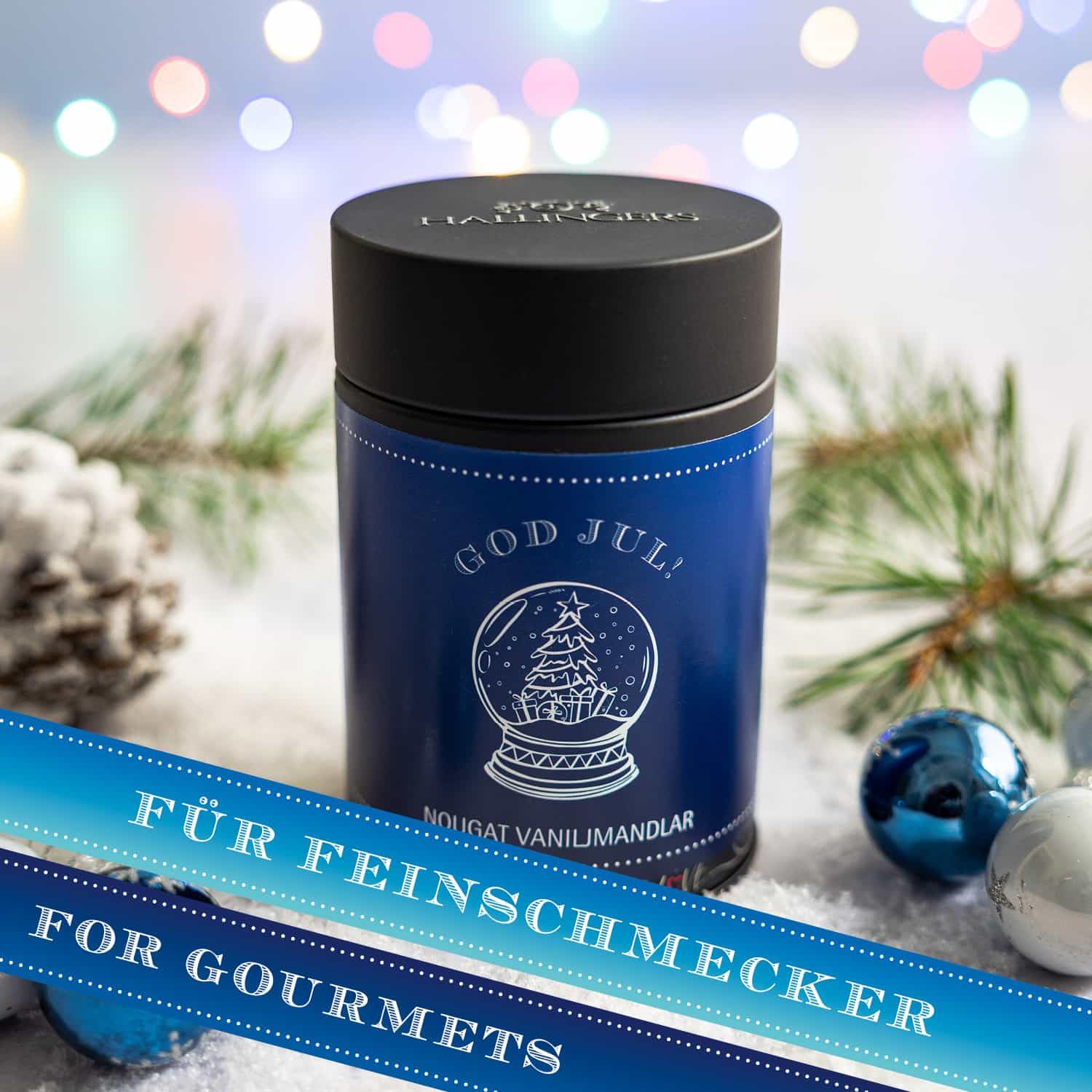 hallingers-schokolade-god-jul-blue-nougat-mandeln-150g-dose image 3