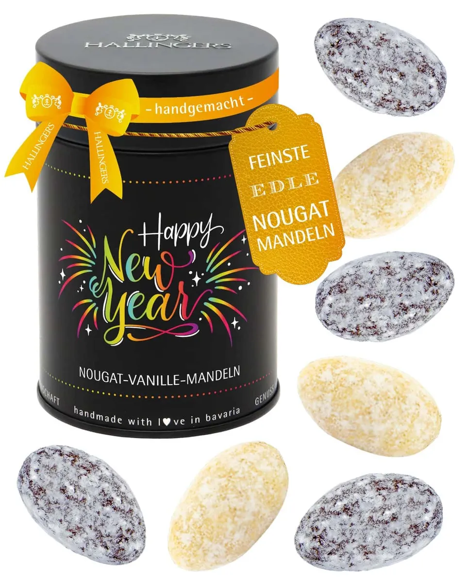 hallingers-schokolade-happy-new-year-nougat-mandeln-150g-dose image 1