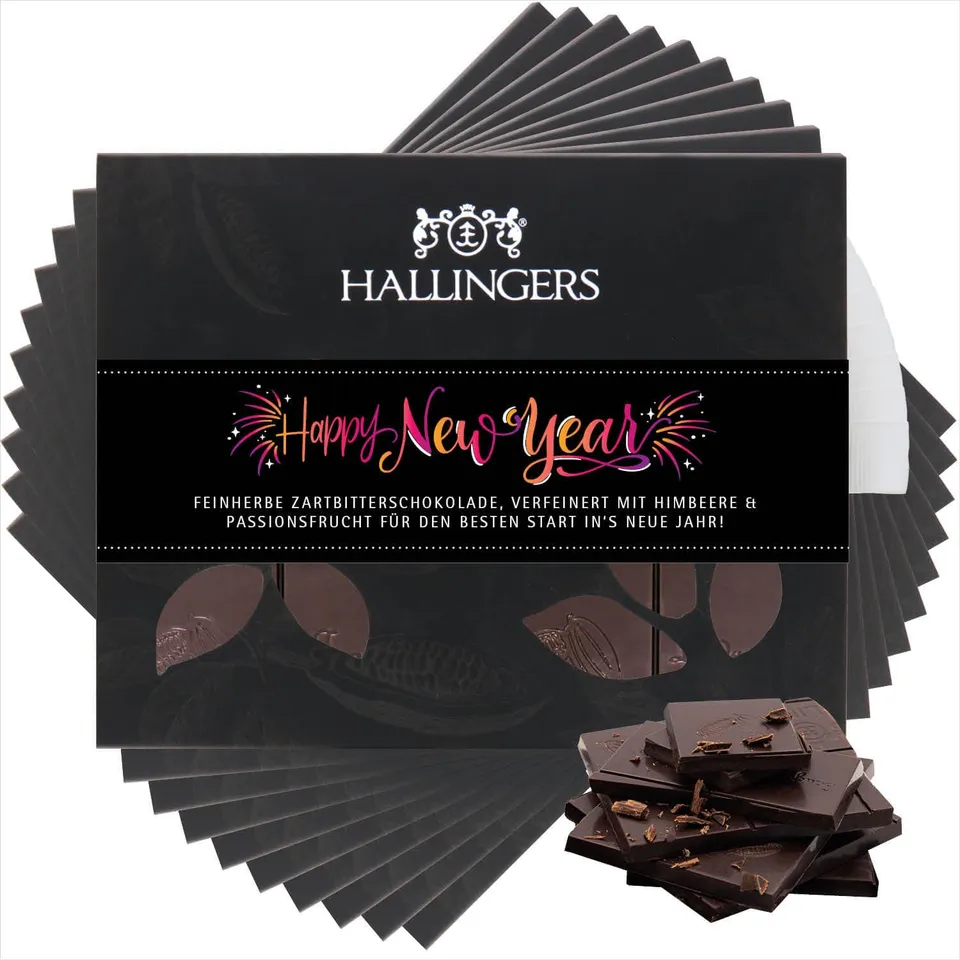 hallingers-happy-new-year-pink-vegane-schokolade-10x90g-set image 1