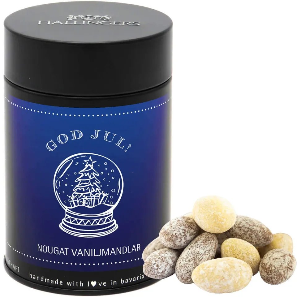hallingers-schokolade-god-jul-blue-nougat-mandeln-150g-dose image 1