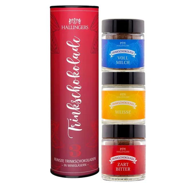 hallingers-geschenkesets-trinkschokolade-geschenkset-3-minigl-ser-57g image 1
