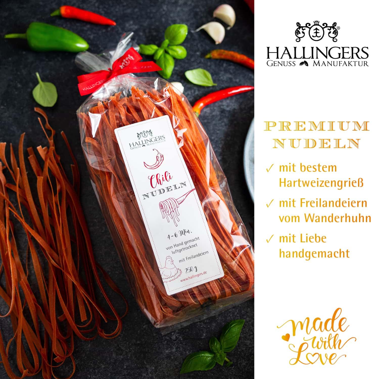 hallingers-chili-nudeln-edel-pasta-250g-geschenk-freilandei image 2