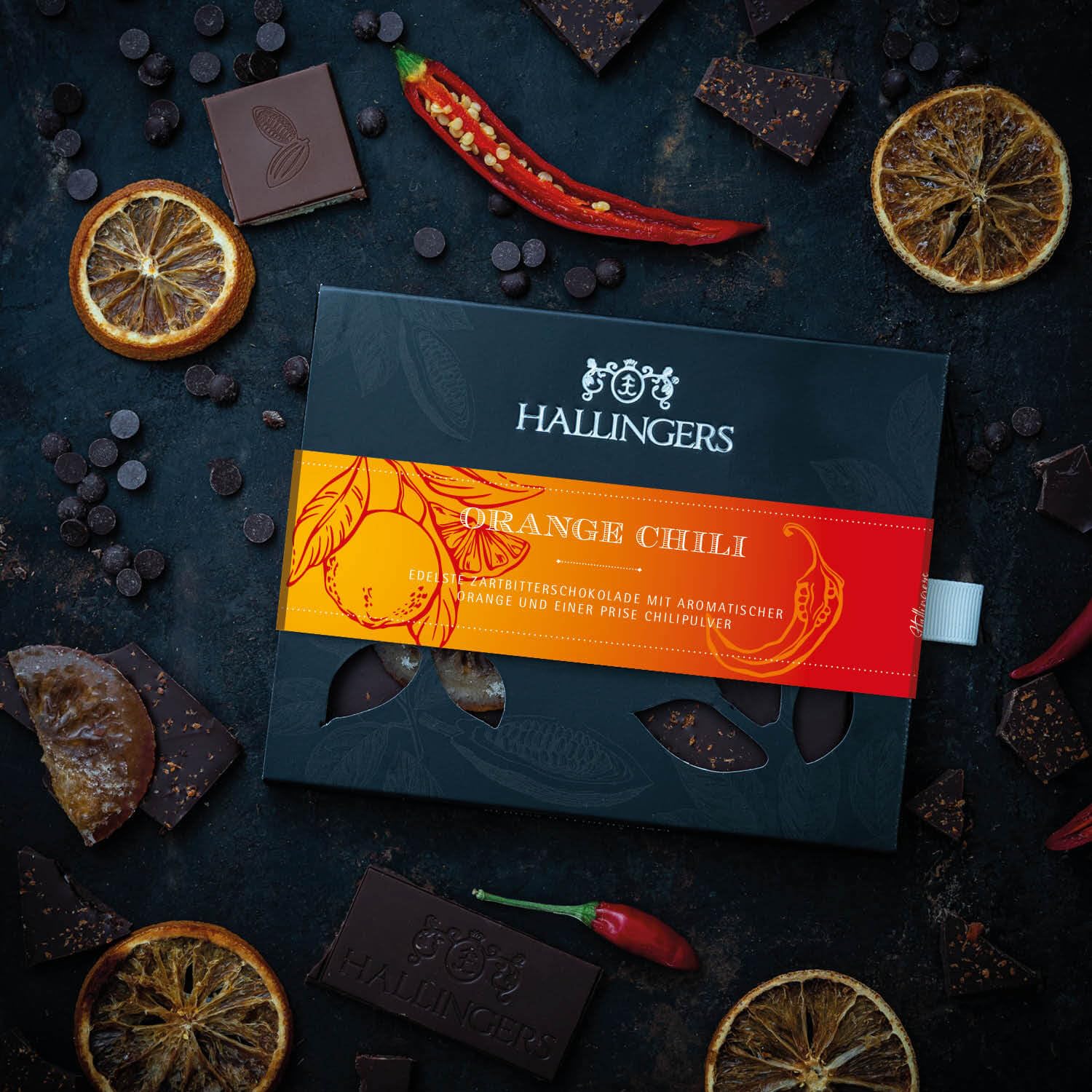 hallingers-schokolade-orange-chili-tafel-vegan-90-g-zartbitter image 2