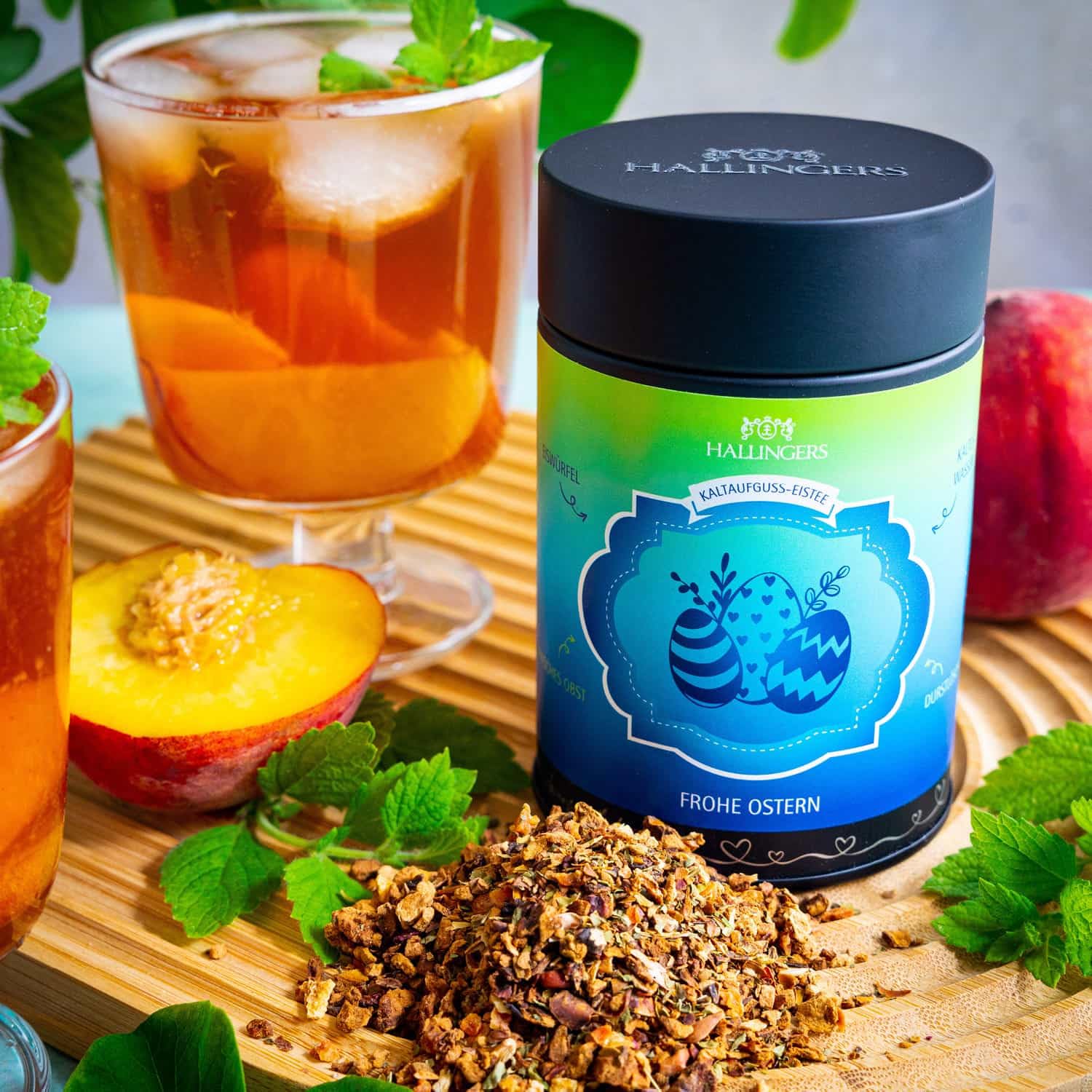 hallingers-cold-tea-frohe-ostern-eistee-pfirsich-110g-dose image 2