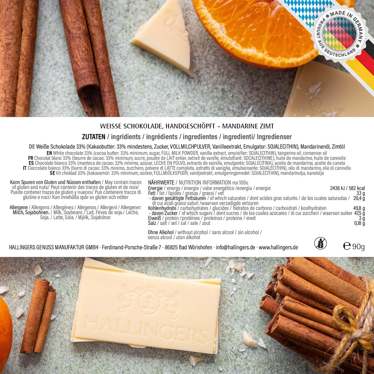hallingers-schokolade-mandarine-zimt-wei-e-tafel-90g-karton image 6