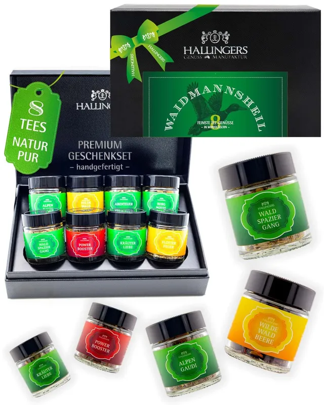 hallingers-waidmannsheil-tee-probierset-8-sorten-loser-tee-geschenkbox image 1