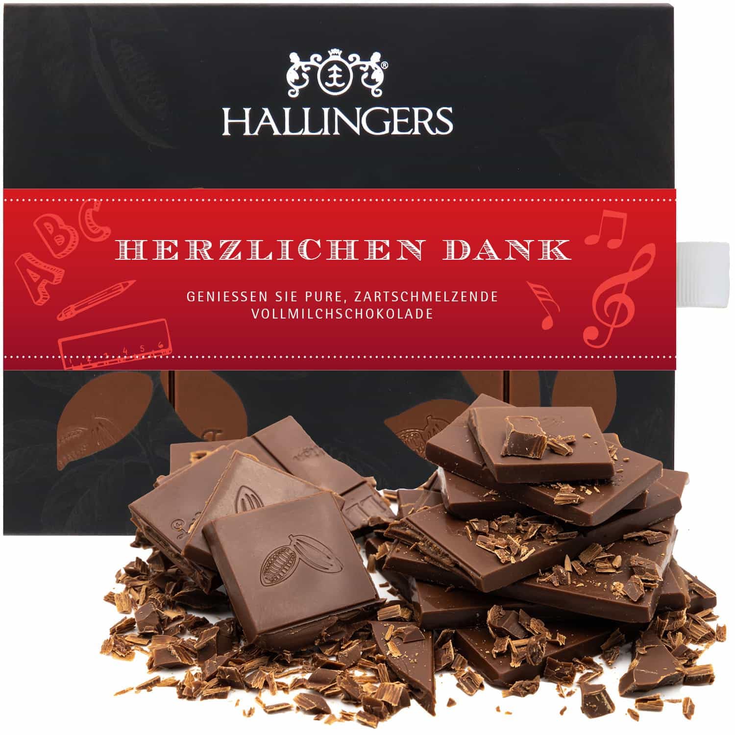 hallingers-schokolade-herzlichen-dank-schule-tafel-pur-90g-karton image 1