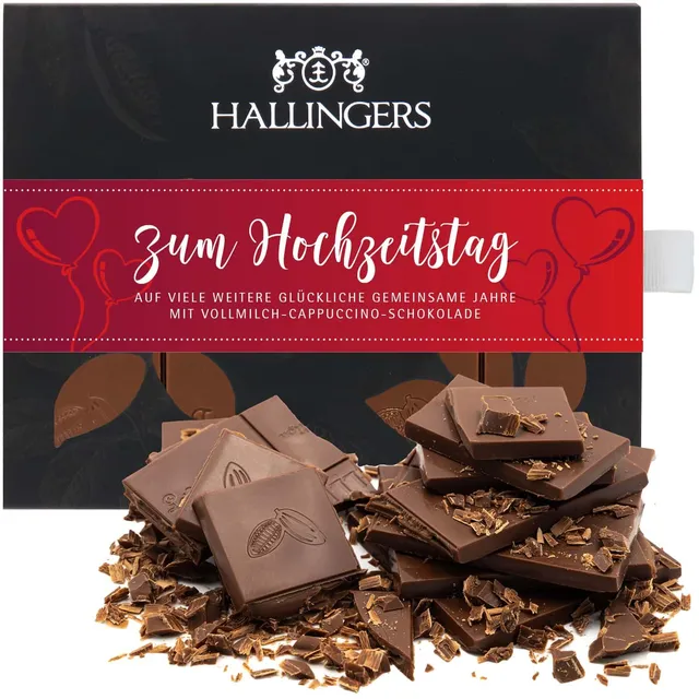 hallingers-schokolade-zum-hochzeitstag-cappuccino-tafel-90g image 1