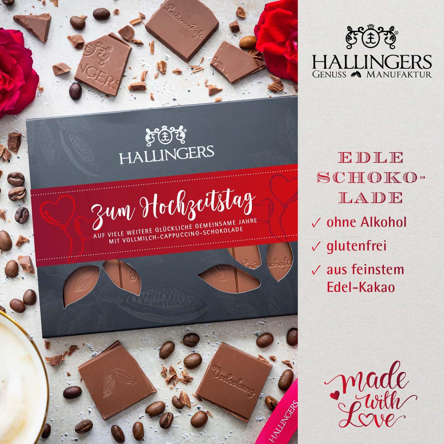 hallingers-schokolade-zum-hochzeitstag-cappuccino-tafel-90g image 2