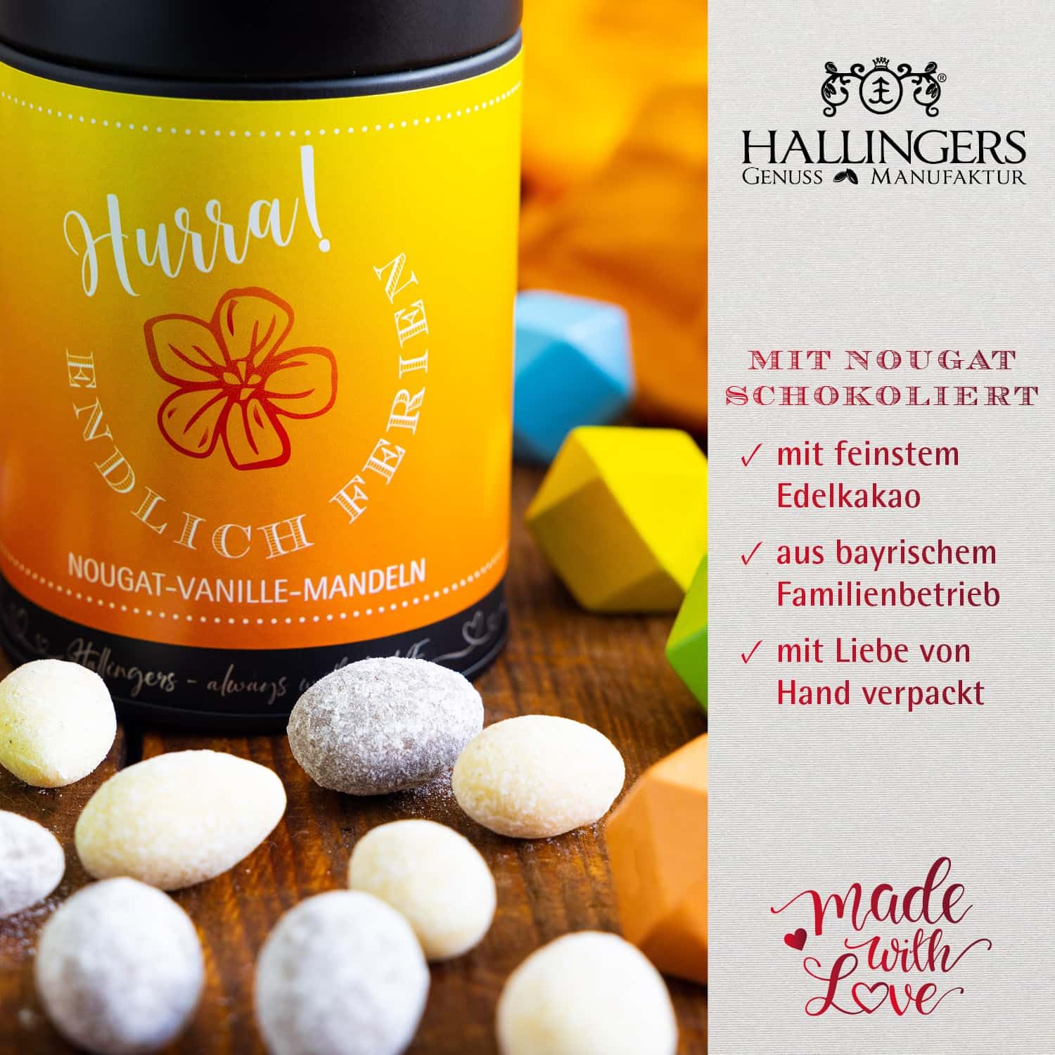 hallingers-schokolade-hurra-endlich-ferien-nougat-mandeln-150g image 3
