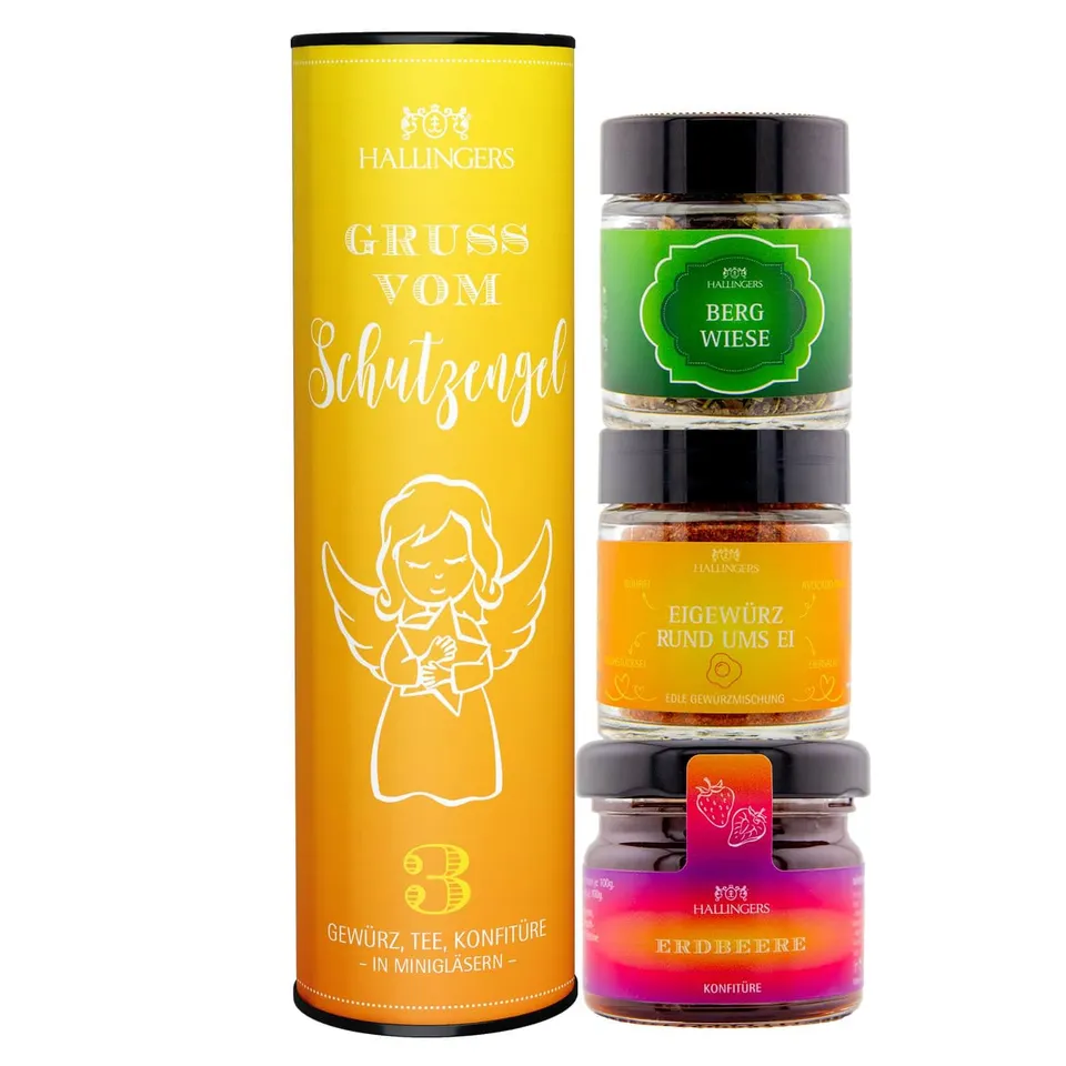 hallingers-geschenkset-gru-vom-schutzengel-61g-vegan-3-gl-ser image 1