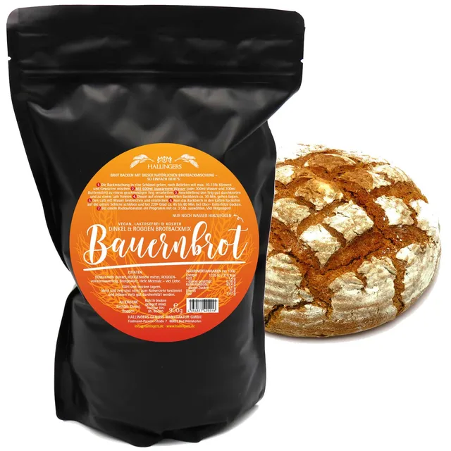 hallingers-kochen-bauernbrot-backmischung-dinkel-roggen-1000g-geschenk image 1
