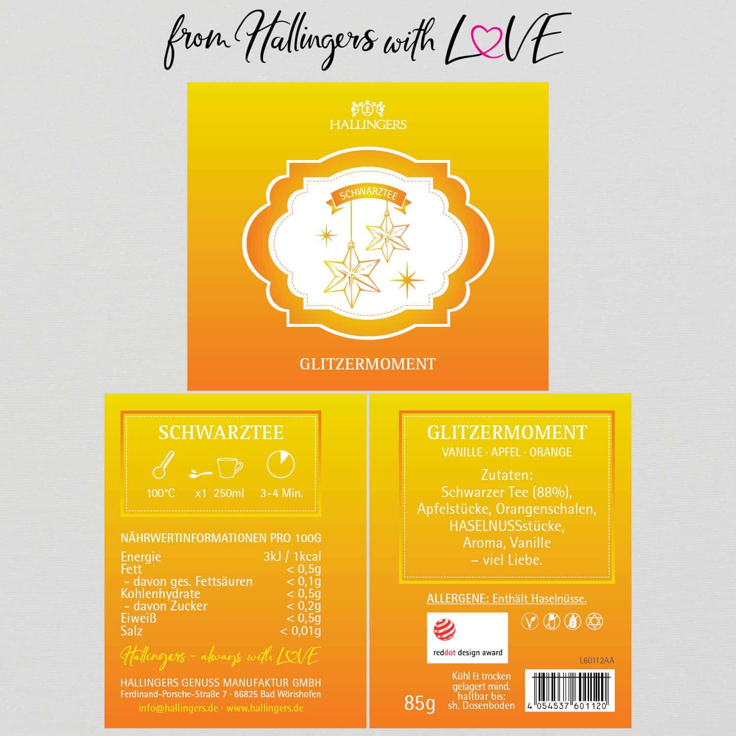 hallingers-glitzermoment-schwarztee-orange-apfel-dose-85g image 2