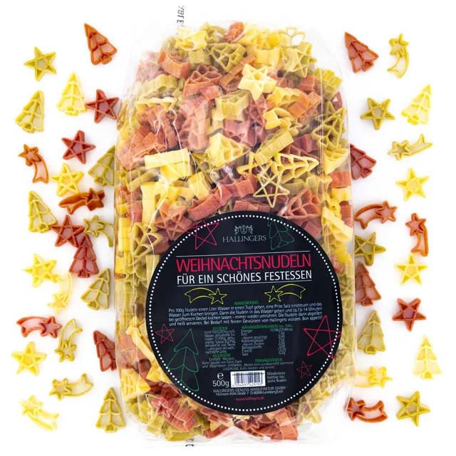 hallingers-kochen-bunte-weihnachtsnudeln-pasta-250g image 1