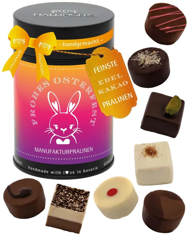 hallingers-pralinen-frohes-osterfest-ohne-alkohol-150g-dose image 1