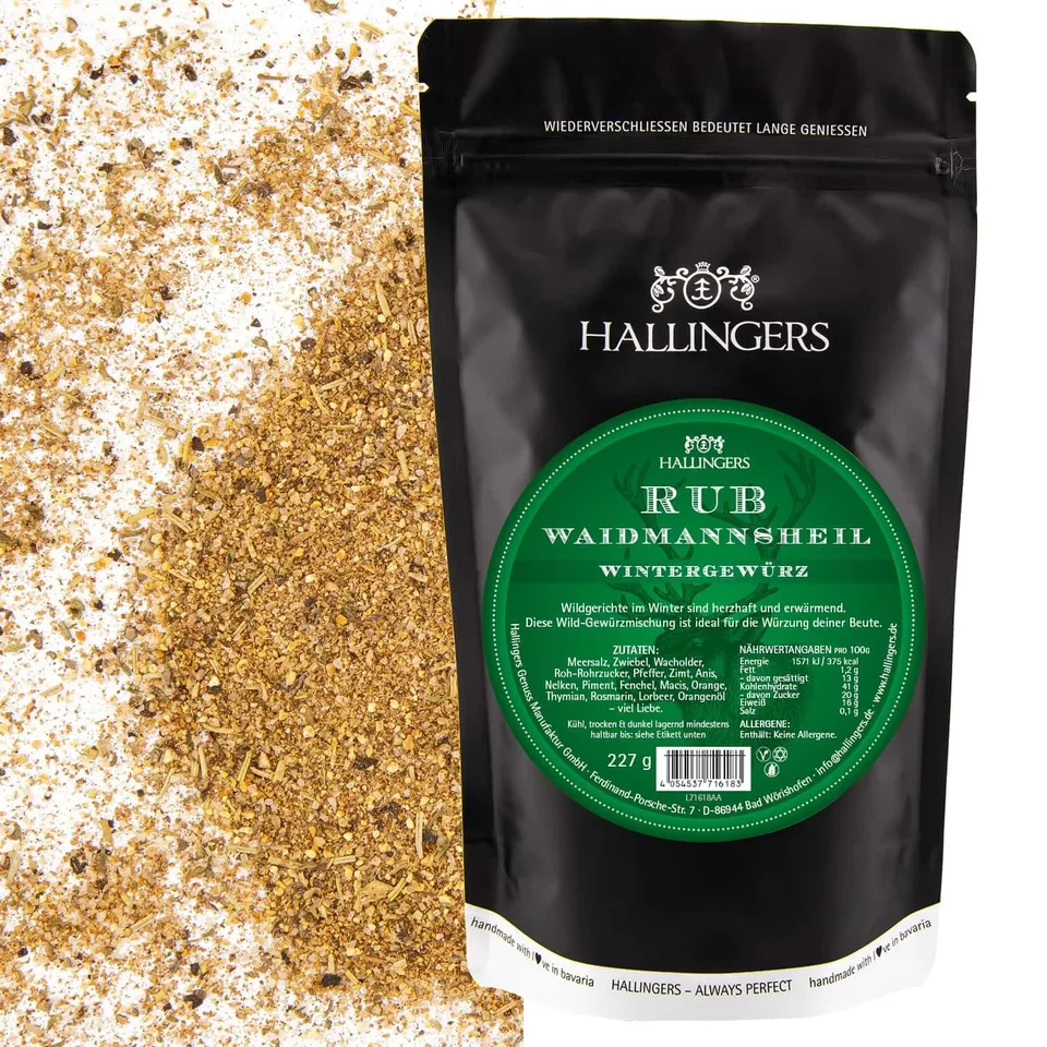 hallingers-kochen-wildwurst-rub-gew-rz-bbq-j-ger-geschenk-227g image 1