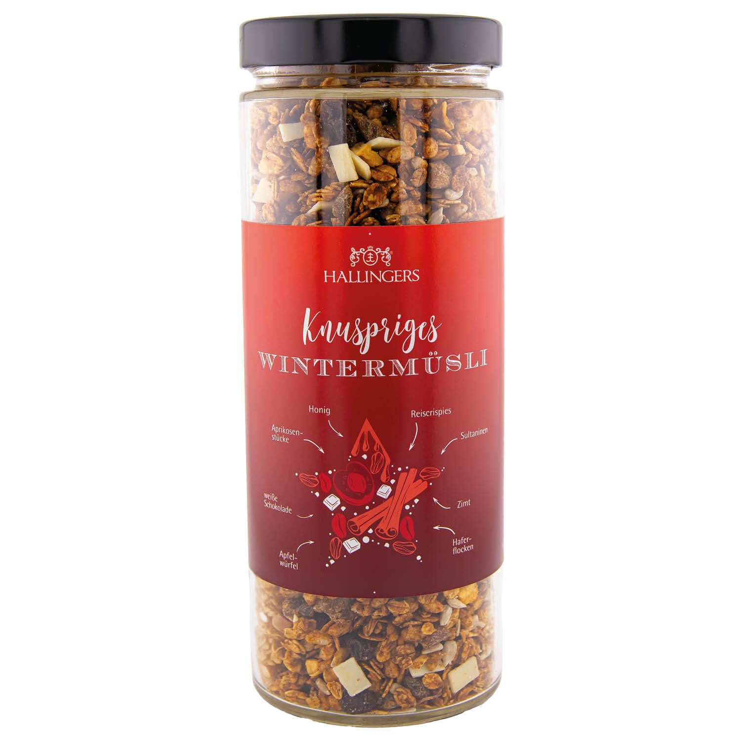 hallingers-m-sli-knuspriges-winter-m-sli-zimt-schoko-glas-500g image 1